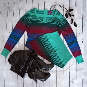 Multi-Colored Striped Back Zip Bodycon Dress